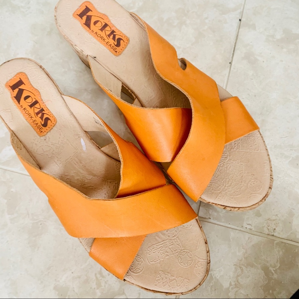 KORKS BY KORK EASE Orange Leather Slide Sandals